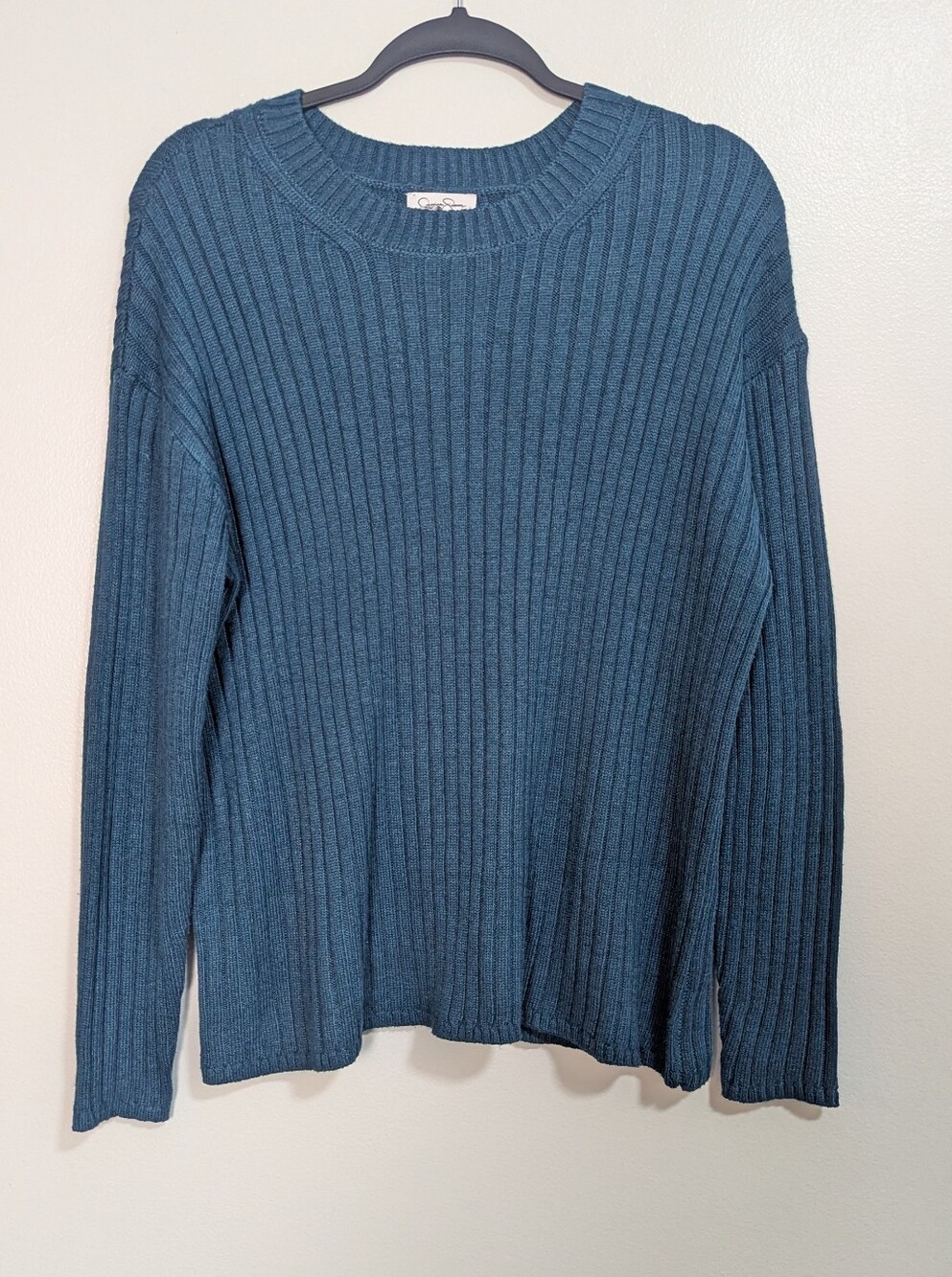 Jessica Simpson Size Large‎ Teal Blue Ribbed Knit Crewneck Sweater